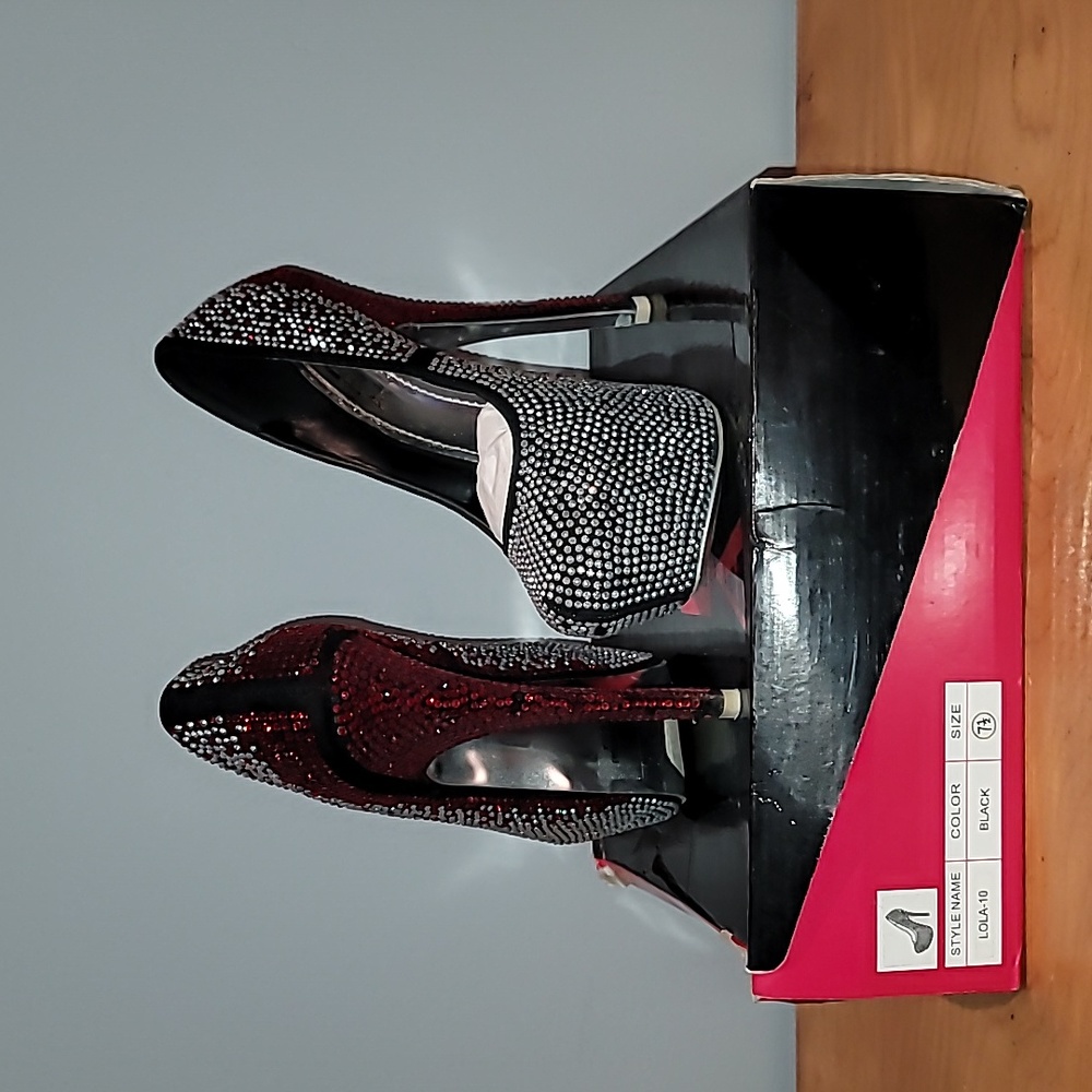 ALBA LOLA Black Suede BLING Heels SZ 7.5